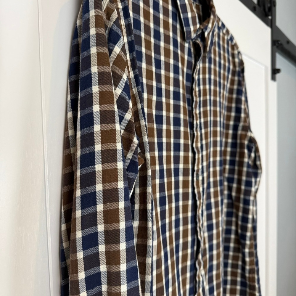American Rag Brown Blue Plaid Long Sleeve Button Down Shirt Mens‎ Medium